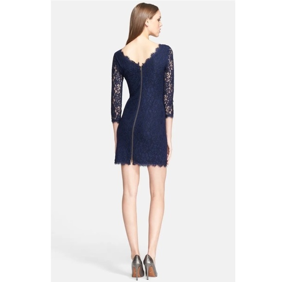 Diane Von Furstenberg Zarita Midnight Navy Blue Stretch Lace Shift Dress NWT 8 - Picture 4 of 12